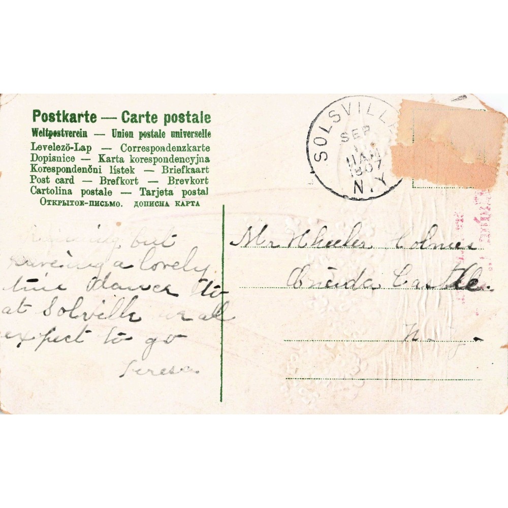 Madison New York NY Embossed Sailboat Flowers 1907 Antique Postcard Solsville - Picture 2 of 2